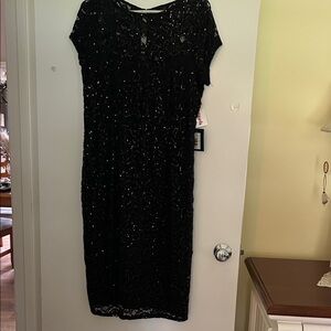 MARINA Sparkling Black Midi Dress